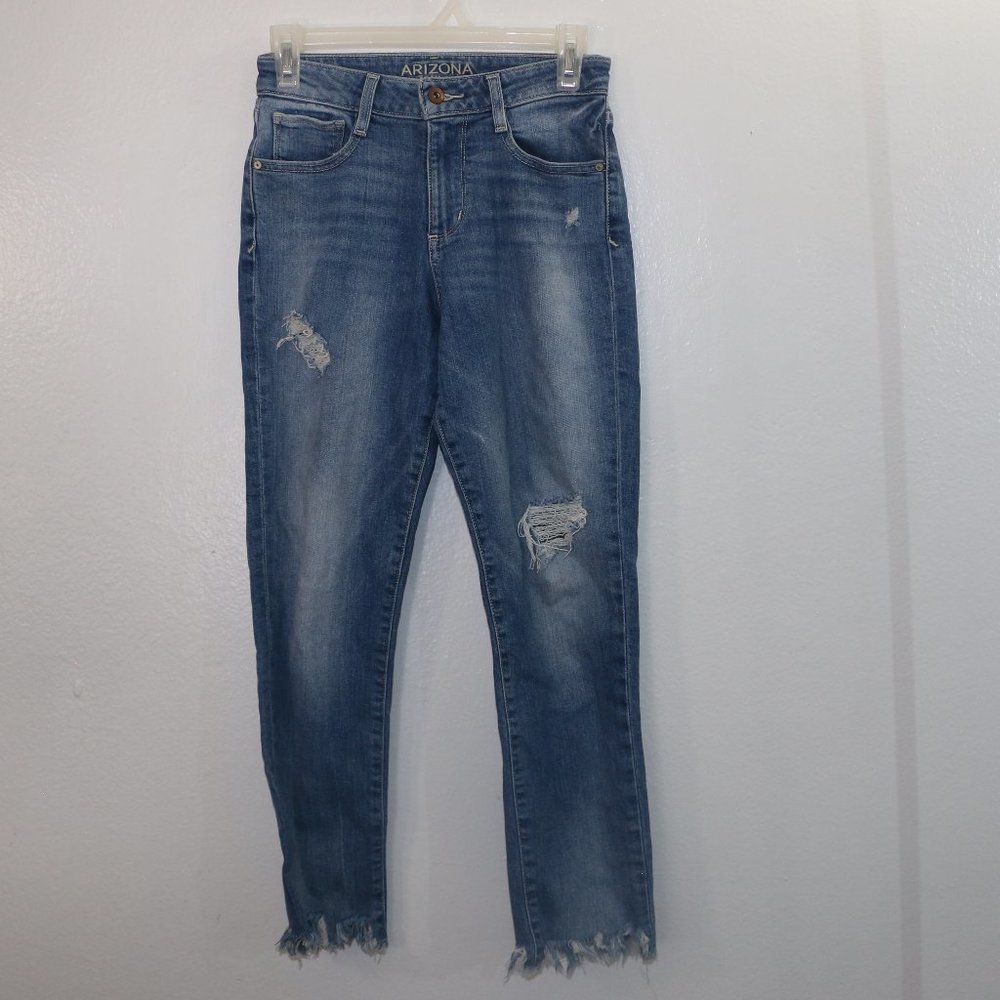 Arizona High Rise Cropped Distressed Hem Jeans